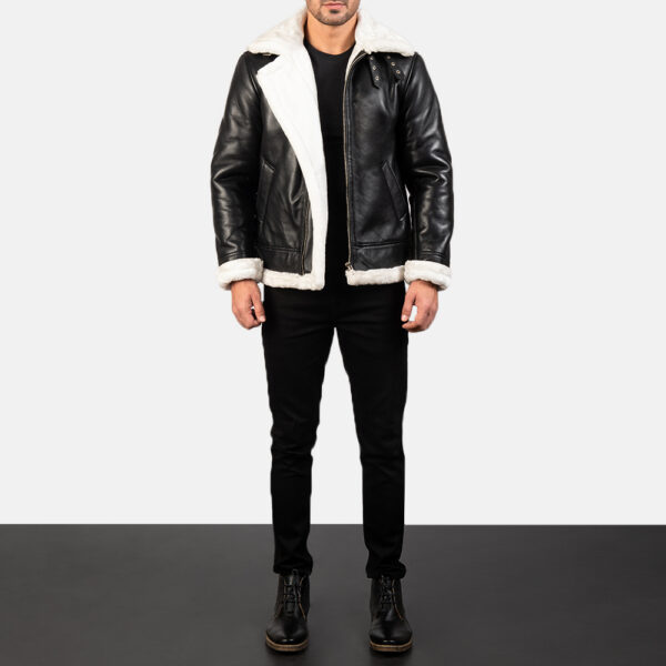 Francis B-3 Black & White Leather Bomber Jacket