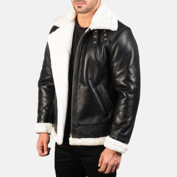 Francis B-3 Black & White Leather Bomber Jacket - Image 2