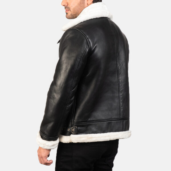 Francis B-3 Black & White Leather Bomber Jacket - Image 3