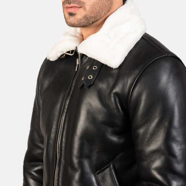 Francis B-3 Black & White Leather Bomber Jacket - Image 5