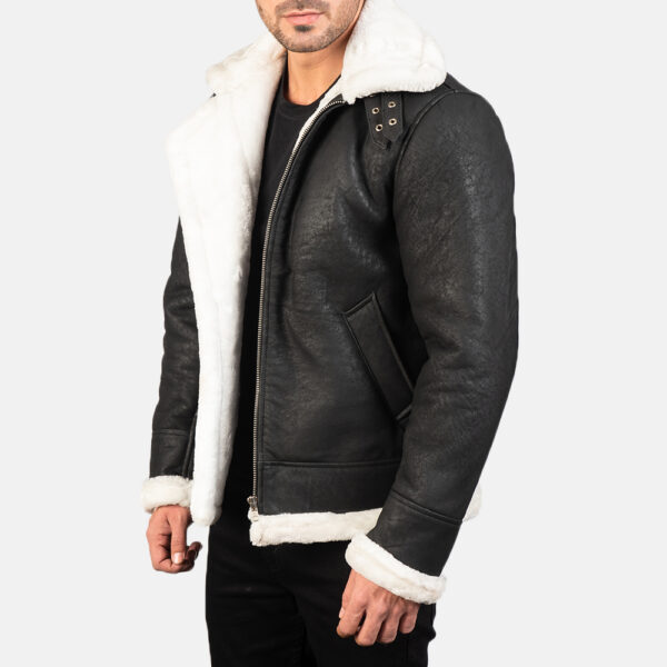 Francis B-3 Distressed Black Leather Bomber Jacket - Image 5