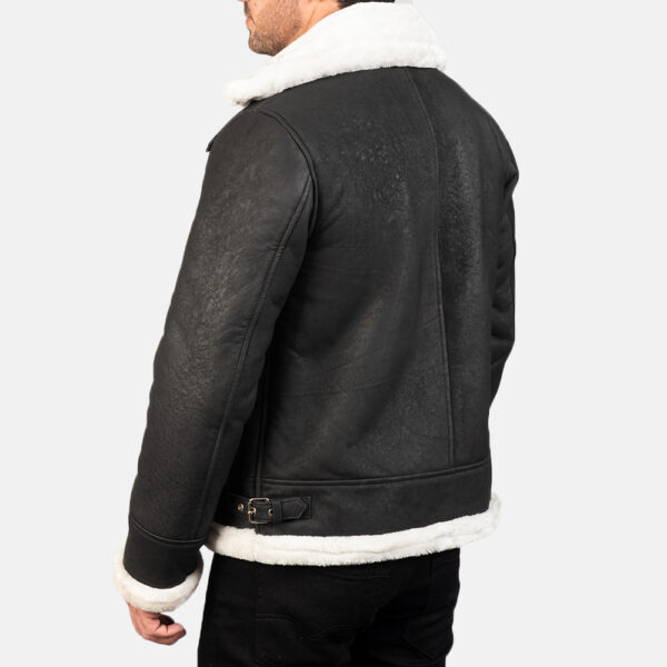 Francis B-3 Distressed Black Leather Bomber Jacket - Image 4