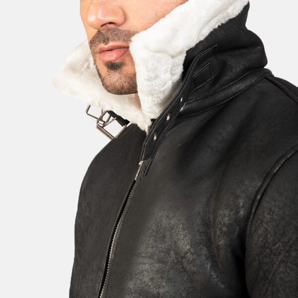 Francis B-3 Distressed Black Leather Bomber Jacket - Image 2