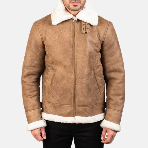 Francis B-3 Distressed Brown Leather Bomber Jacket - Image 4