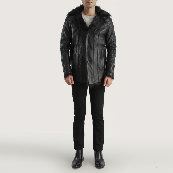 Furcliff Black Leather Coat - Image 3