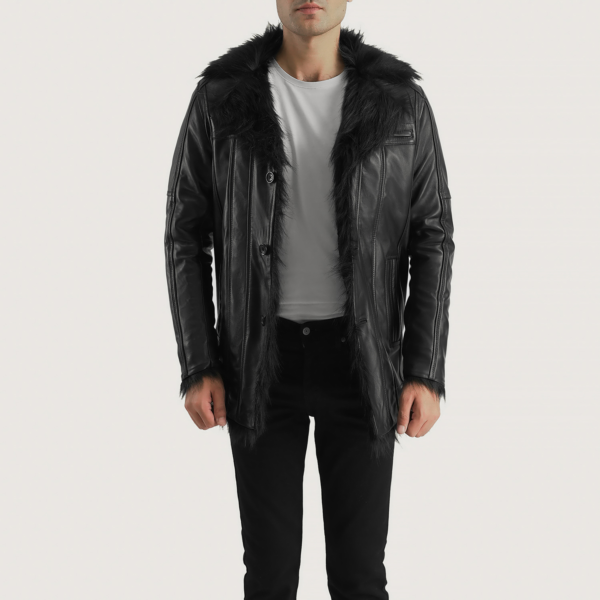 Furcliff Black Leather Coat - Image 4