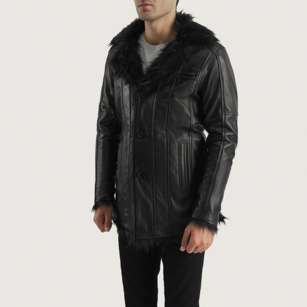 Furcliff Black Leather Coat - Image 5