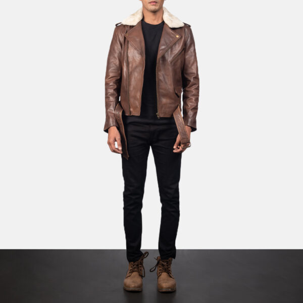 Furton Brown Leather Biker Jacket - Image 4