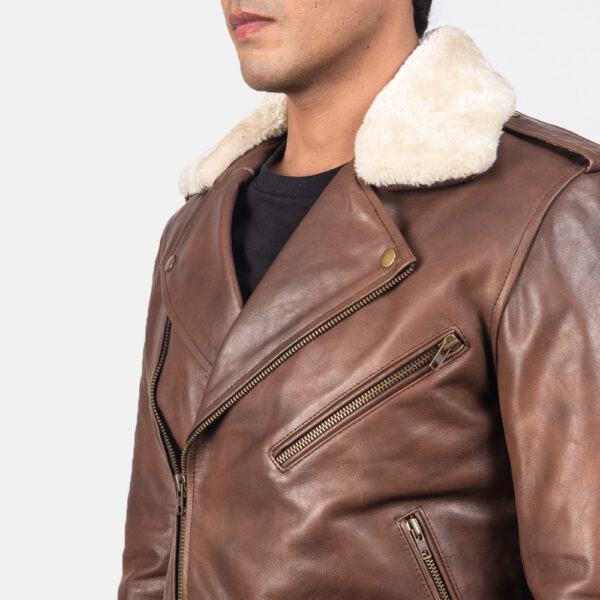 Furton Brown Leather Biker Jacket - Image 3