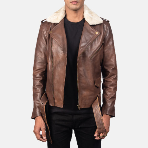 Furton Brown Leather Biker Jacket - Image 3