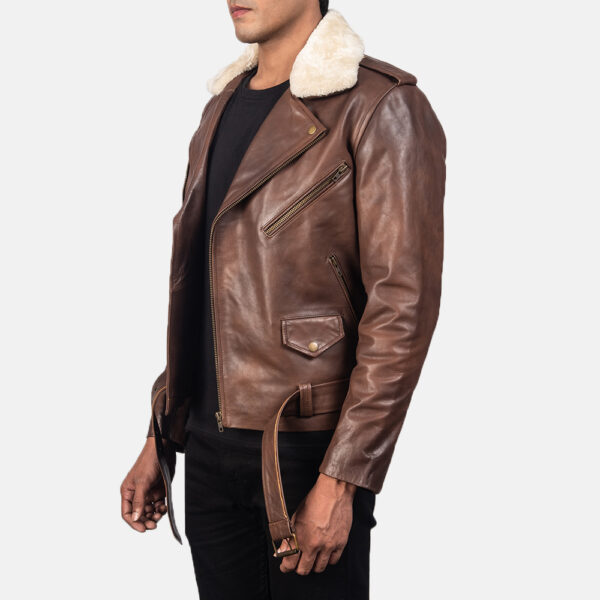 Furton Brown Leather Biker Jacket - Image 5