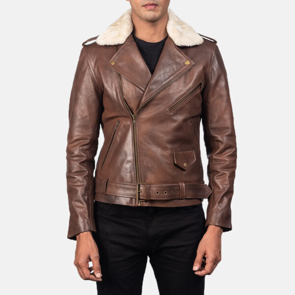 Furton Brown Leather Biker Jacket - Image 2