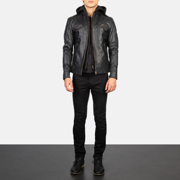 Hector Black Hooded Leather Biker Jacket