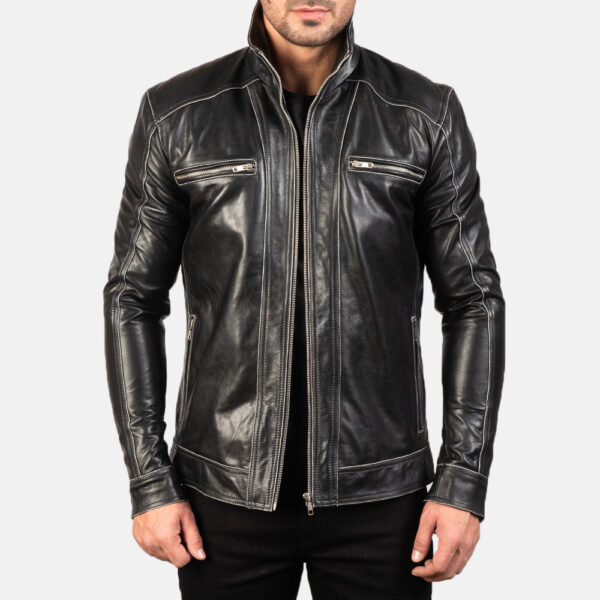 Hudson Black Leather Biker Jacket - Image 2