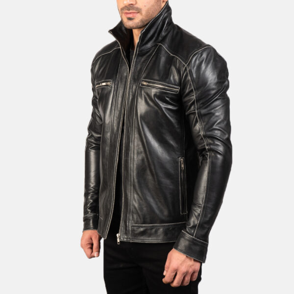 Hudson Black Leather Biker Jacket - Image 3