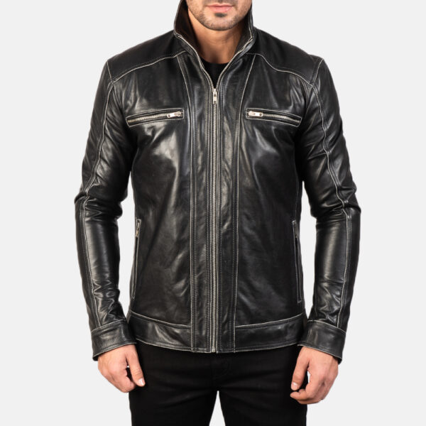 Hudson Black Leather Biker Jacket - Image 6