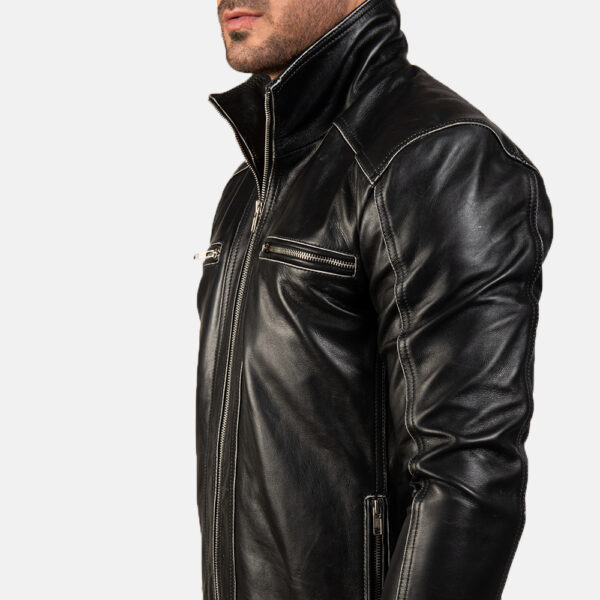 Hudson Black Leather Biker Jacket - Image 8