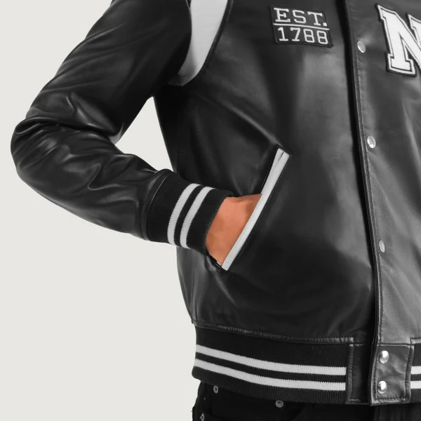 Liberte New York Black Leather Varsity Jacket - Image 3