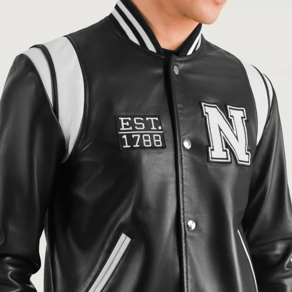 Liberte New York Black Leather Varsity Jacket - Image 2