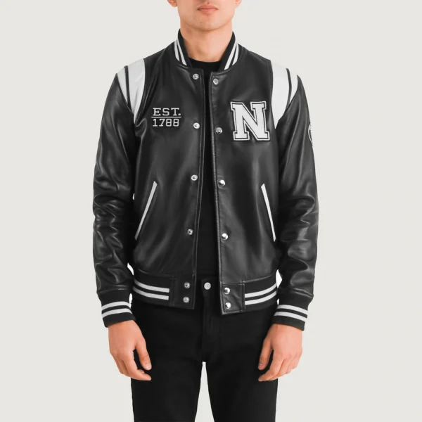 Liberte New York Black Leather Varsity Jacket - Image 4