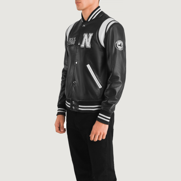 Liberte New York Black Leather Varsity Jacket - Image 5