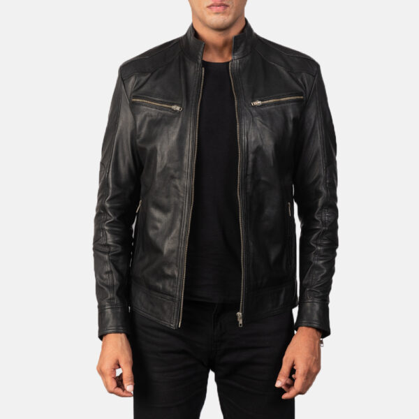 Mack Black Leather Biker Jacket - Image 2