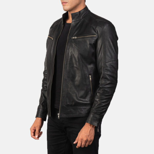 Mack Black Leather Biker Jacket - Image 3