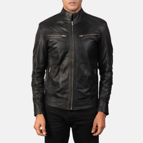 Mack Black Leather Biker Jacket - Image 5