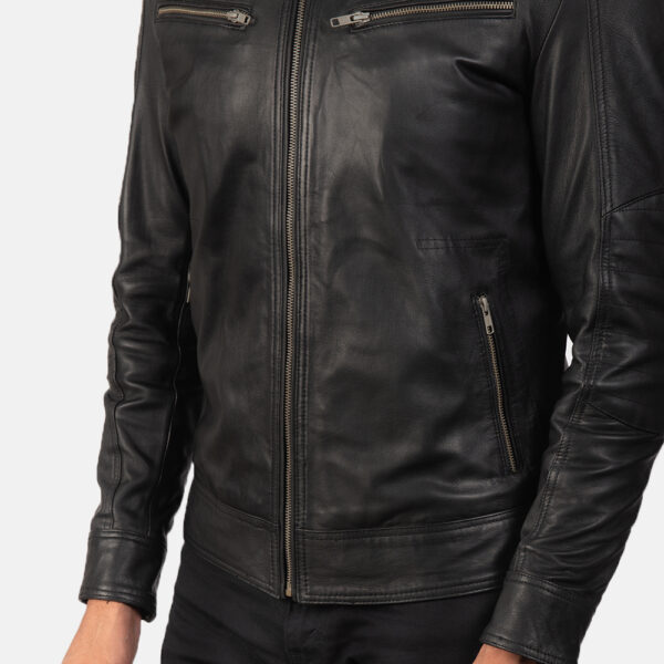 Mack Black Leather Biker Jacket - Image 6