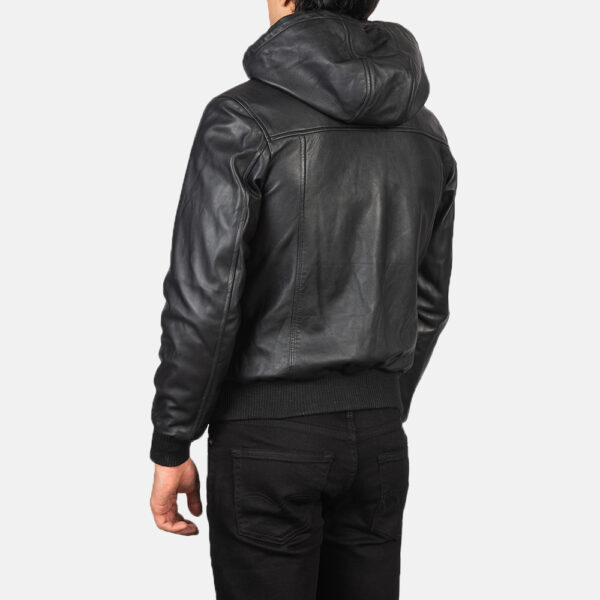 Nintenzo Black Hooded Leather Bomber Jacket - Image 5