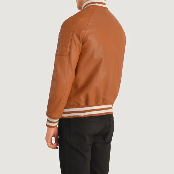 Pascal Tan Brown Leather Varsity Jacket - Image 5