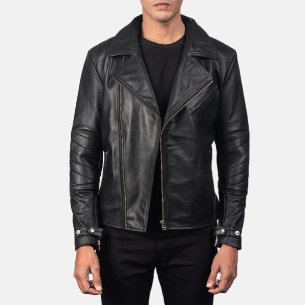 Raiden Black Leather Biker Jacket - Image 2