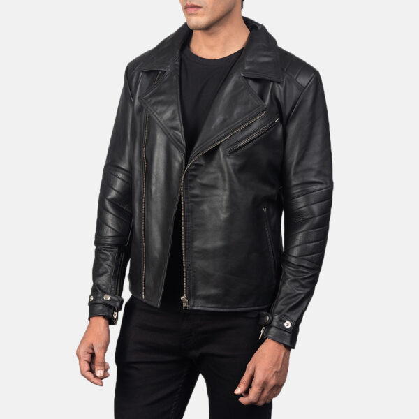 Raiden Black Leather Biker Jacket - Image 3