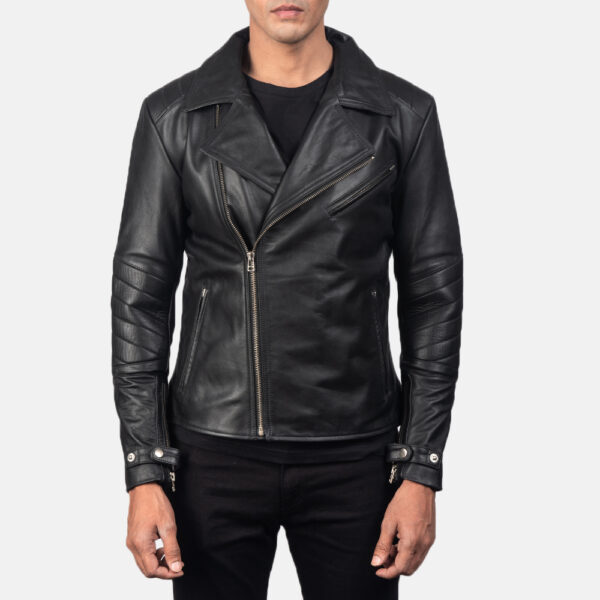 Raiden Black Leather Biker Jacket - Image 5