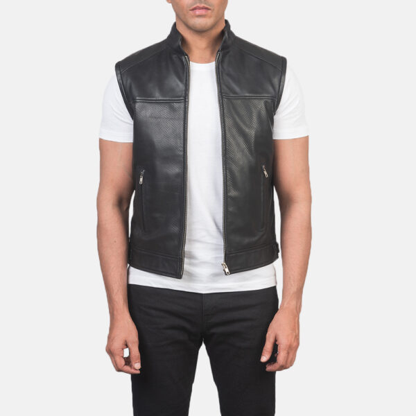 Roland Black Leather Biker Vest - Image 3