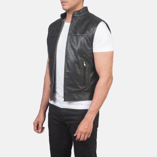 Roland Black Leather Biker Vest - Image 4