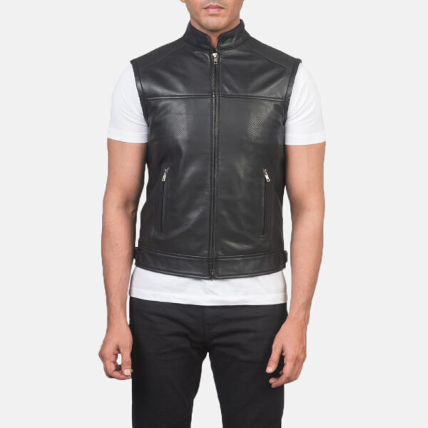 Roland Black Leather Biker Vest - Image 6