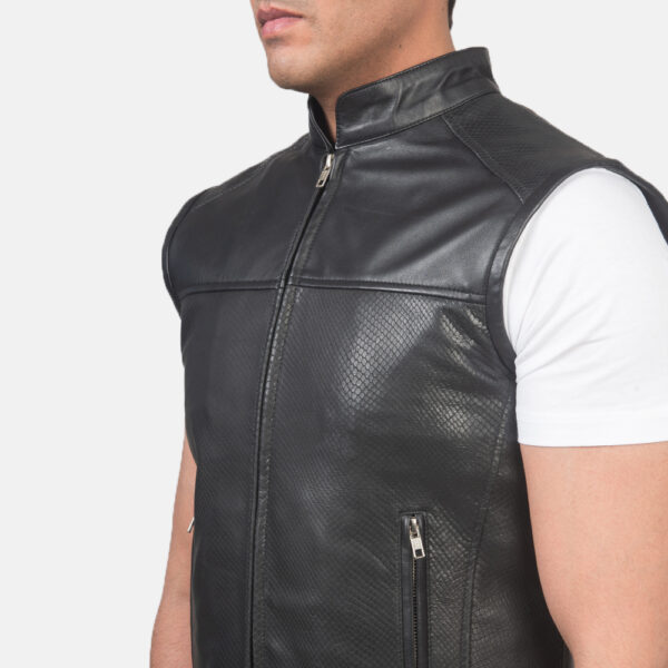 Roland Black Leather Biker Vest - Image 2