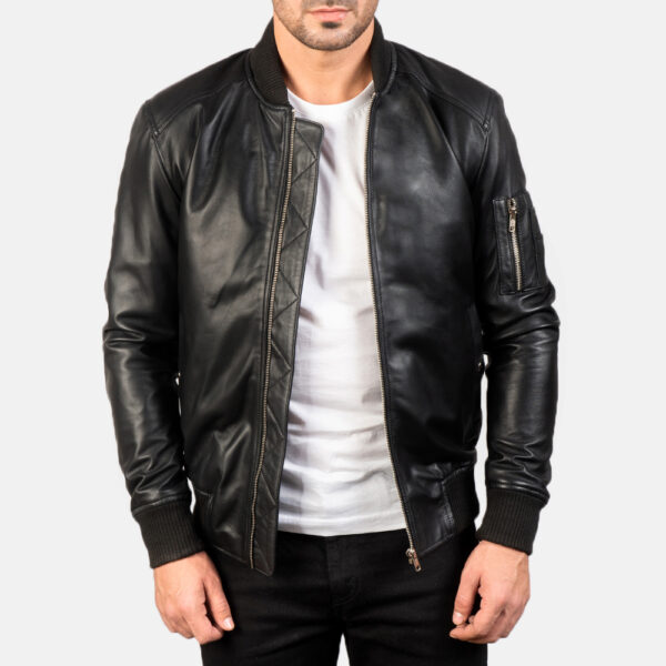 Bomia Ma-1 Black Leather Bomber Jacket - Image 2