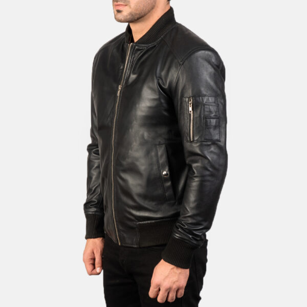 Bomia Ma-1 Black Leather Bomber Jacket - Image 3