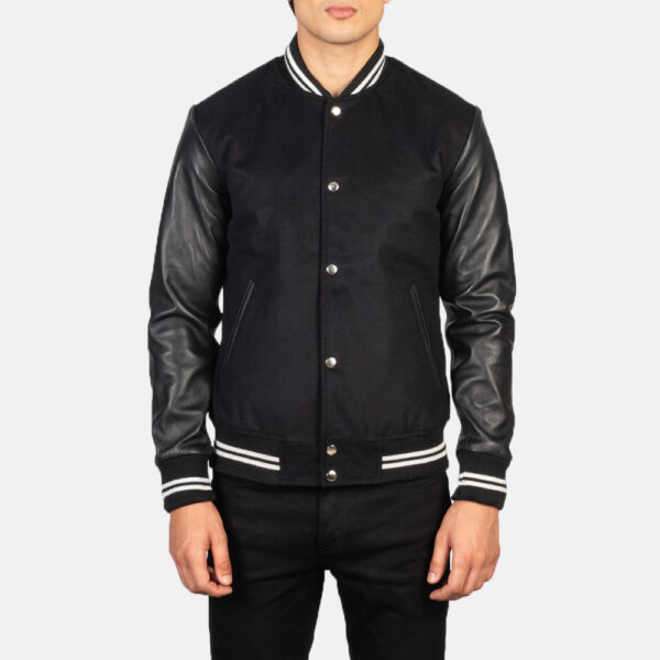 Vaxton Black Striped Hybrid Varsity Jacket - Image 2