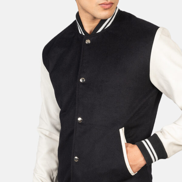 Vaxton Black & White Hybrid Varsity Jacket - Image 2