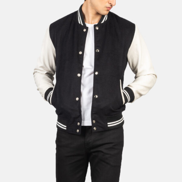 Vaxton Black & White Hybrid Varsity Jacket - Image 4