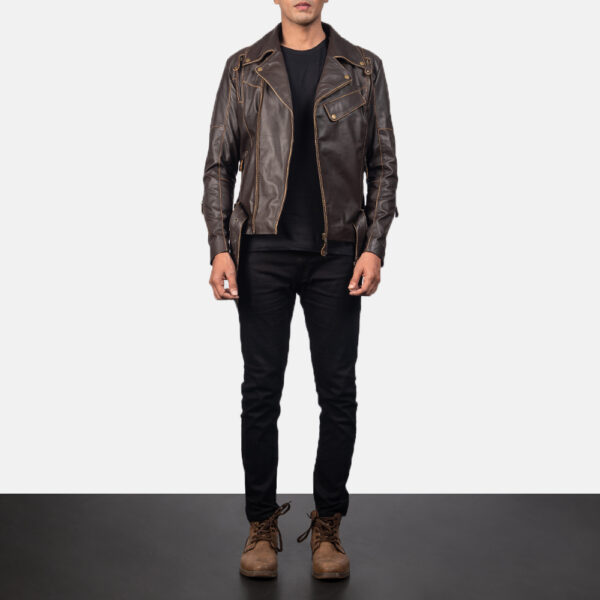 Vincent Brown Leather Biker Jacket - Image 2