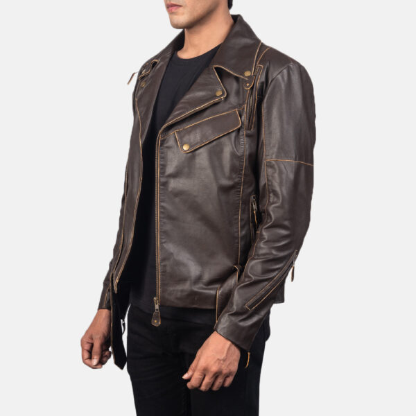 Vincent Brown Leather Biker Jacket - Image 3