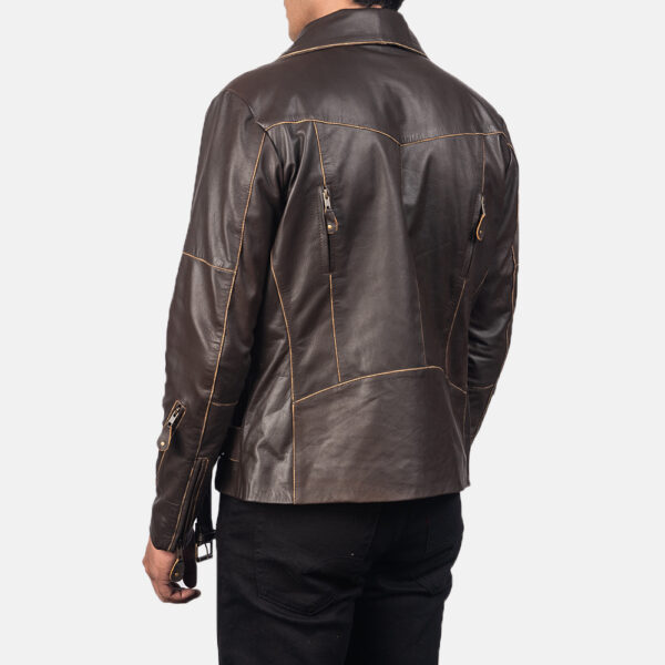 Vincent Brown Leather Biker Jacket - Image 4