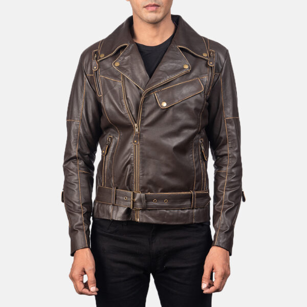 Vincent Brown Leather Biker Jacket - Image 5