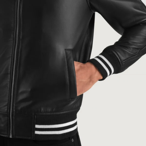 Walton Black Leather Varsity Jacket - Image 2