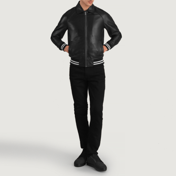 Walton Black Leather Varsity Jacket - Image 3