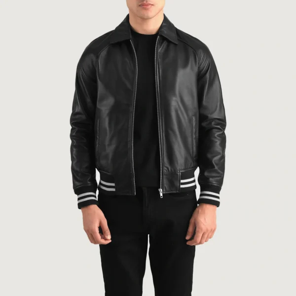 Walton Black Leather Varsity Jacket - Image 4